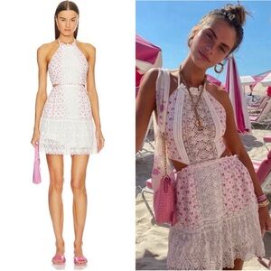 LoveShackFancy Kesia Floral Lace Halter Mini Dress